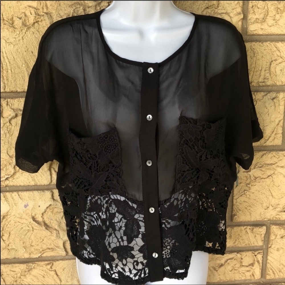 La pina by david helwani lace crochet top black Night out Size Large - Picture 2 of 8
